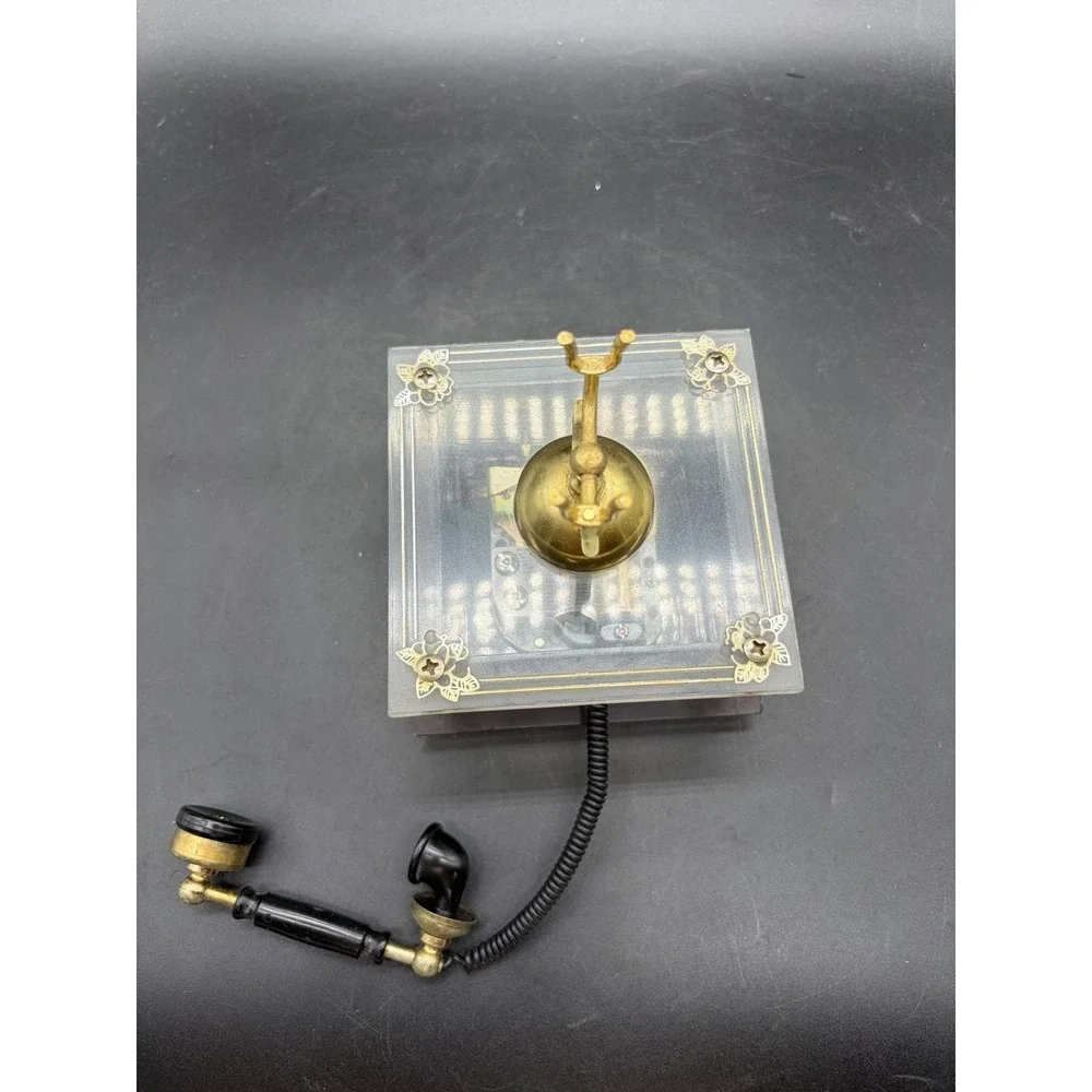 Vintage Sankyo Telephone Music Box Japan Clear Acrylic Gold Tone Wind Up Decor